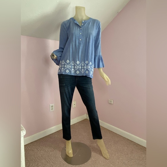 LOFT Embroidered Boho Ruffle Sleeved Top - Picture 2 of 15